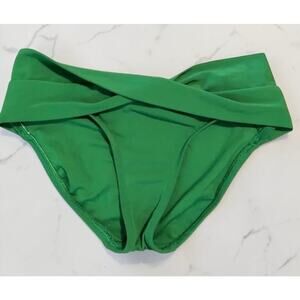 Robin Piccone Ava Bikini Bottom Clover Green Fold Waist Swim M NWT
